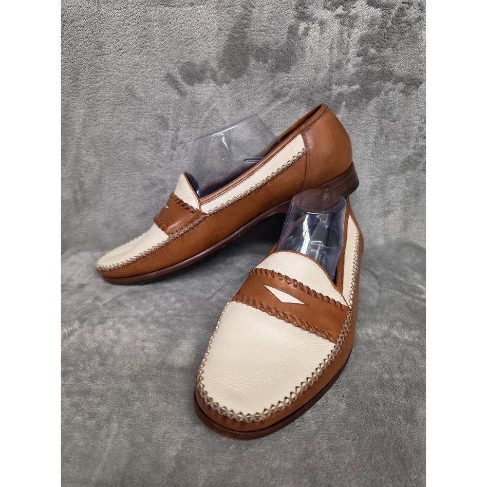 Bragano Cole Haan Mens 13 M Two Tone Leather Penny Loafers Italy C03644 Tan